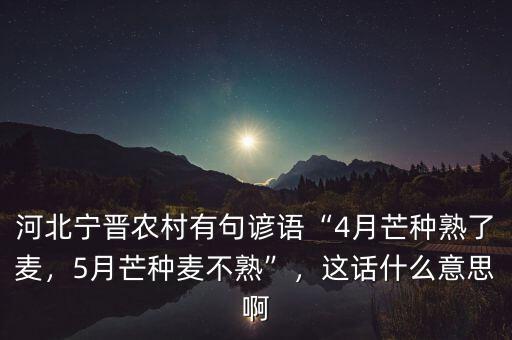 河北寧晉農(nóng)村有句諺語“4月芒種熟了麥，5月芒種麥不熟”，這話什么意思啊