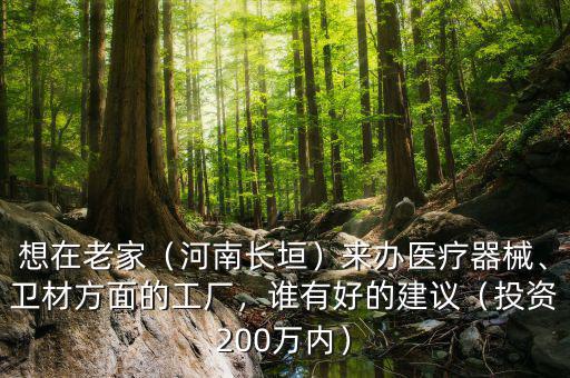 想在老家（河南長(zhǎng)垣）來(lái)辦醫(yī)療器械、衛(wèi)材方面的工廠，誰(shuí)有好的建議（投資200萬(wàn)內(nèi)）