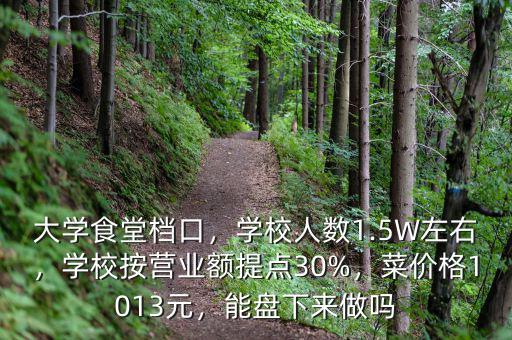 大學(xué)食堂檔口，學(xué)校人數(shù)1.5W左右，學(xué)校按營(yíng)業(yè)額提點(diǎn)30%，菜價(jià)格1013元，能盤下來(lái)做嗎