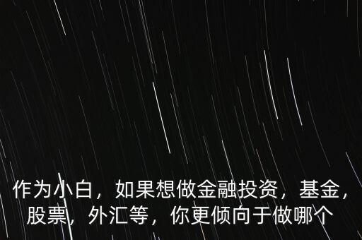 作為小白，如果想做金融投資，基金，股票，外匯等，你更傾向于做哪個(gè)