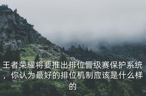 王者榮耀將要推出排位晉級賽保護(hù)系統(tǒng)，你認(rèn)為最好的排位機(jī)制應(yīng)該是什么樣的