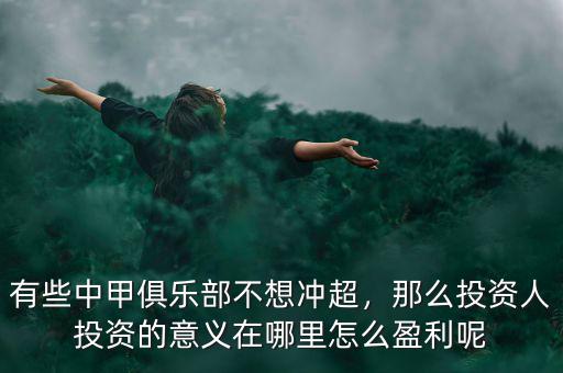 有些中甲俱樂部不想沖超，那么投資人投資的意義在哪里怎么盈利呢