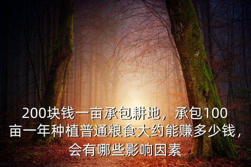 200塊錢(qián)一畝承包耕地，承包100畝一年種植普通糧食大約能賺多少錢(qián)，會(huì)有哪些影響因素