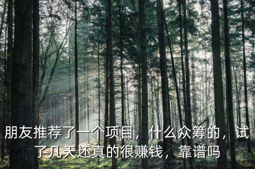 朋友推薦了一個(gè)項(xiàng)目，什么眾籌的，試了幾天還真的很賺錢，靠譜嗎