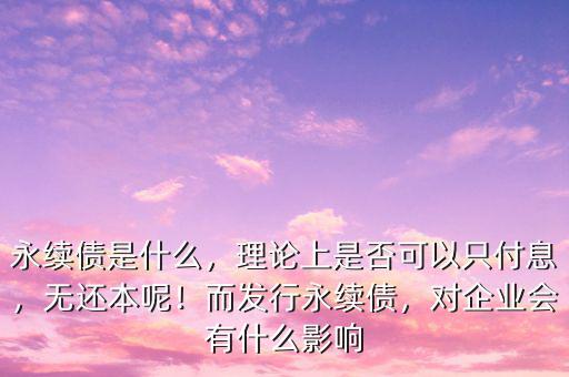 永續(xù)債是什么，理論上是否可以只付息，無(wú)還本呢！而發(fā)行永續(xù)債，對(duì)企業(yè)會(huì)有什么影響