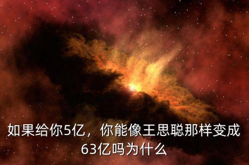 如果給你5億，你能像王思聰那樣變成63億嗎為什么
