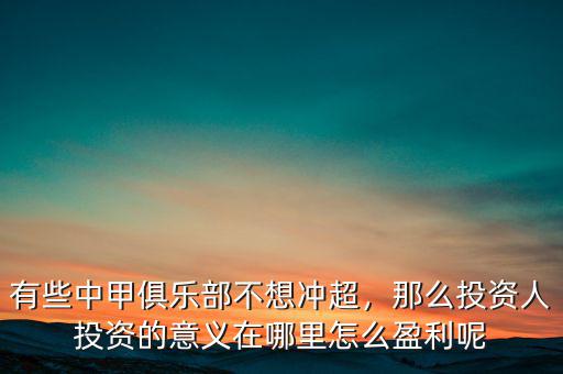 有些中甲俱樂部不想沖超，那么投資人投資的意義在哪里怎么盈利呢