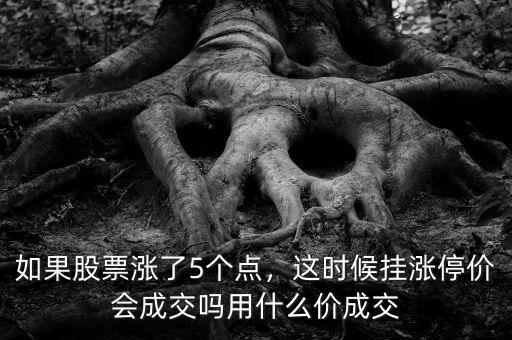 如果股票漲了5個(gè)點(diǎn)，這時(shí)候掛漲停價(jià)會(huì)成交嗎用什么價(jià)成交