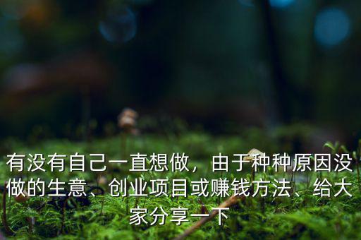 有沒有自己一直想做，由于種種原因沒做的生意、創(chuàng)業(yè)項(xiàng)目或賺錢方法、給大家分享一下