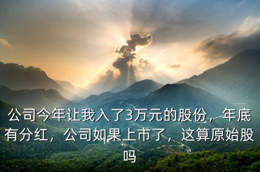 公司今年讓我入了3萬元的股份，年底有分紅，公司如果上市了，這算原始股嗎
