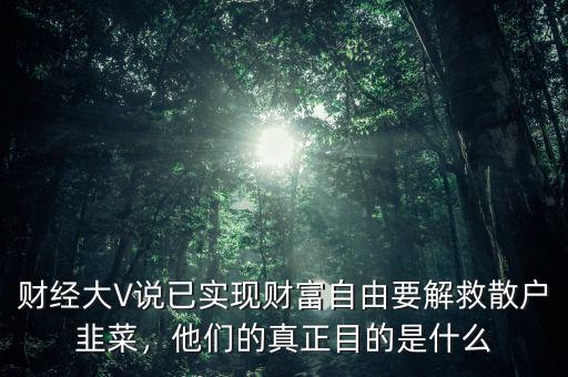財(cái)經(jīng)大V說(shuō)已實(shí)現(xiàn)財(cái)富自由要解救散戶韭菜，他們的真正目的是什么
