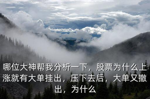 哪位大神幫我分析一下，股票為什么上漲就有大單掛出，壓下去后，大單又撤出，為什么