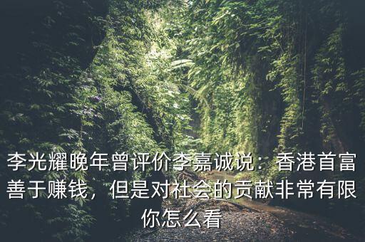 李光耀晚年曾評價李嘉誠說：香港首富善于賺錢，但是對社會的貢獻(xiàn)非常有限你怎么看