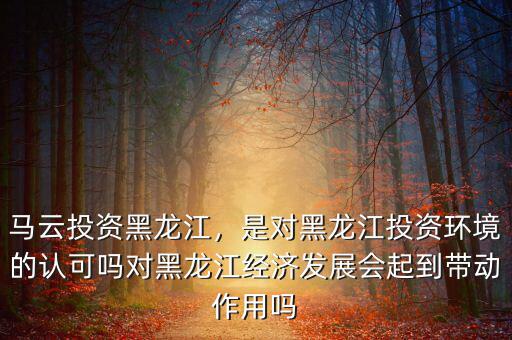 馬云投資黑龍江，是對黑龍江投資環(huán)境的認(rèn)可嗎對黑龍江經(jīng)濟發(fā)展會起到帶動作用嗎