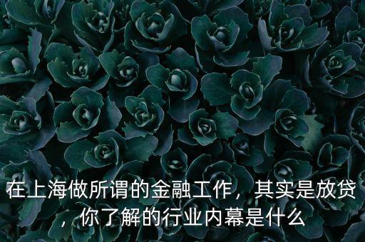 在上海做所謂的金融工作，其實(shí)是放貸，你了解的行業(yè)內(nèi)幕是什么