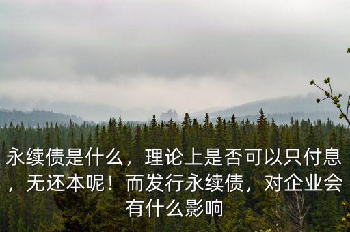 永續(xù)債是什么，理論上是否可以只付息，無還本呢！而發(fā)行永續(xù)債，對(duì)企業(yè)會(huì)有什么影響