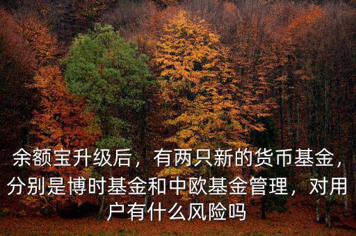 余額寶升級后，有兩只新的貨幣基金，分別是博時基金和中歐基金管理，對用戶有什么風(fēng)險嗎