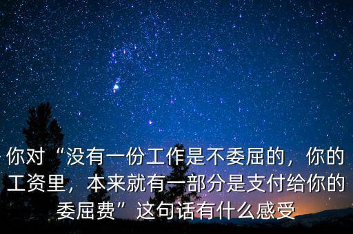 你對(duì)“沒(méi)有一份工作是不委屈的，你的工資里，本來(lái)就有一部分是支付給你的委屈費(fèi)”這句話(huà)有什么感受