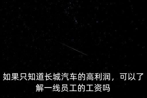 如果只知道長(zhǎng)城汽車的高利潤(rùn)，可以了解一線員工的工資嗎