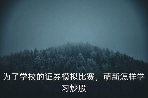 為了學(xué)校的證券模擬比賽，萌新怎樣學(xué)習(xí)炒股