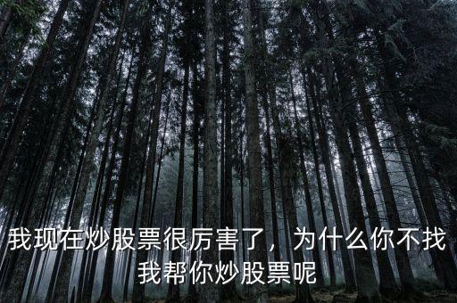 我現在炒股票很厲害了，為什么你不找我?guī)湍愠垂善蹦? class=