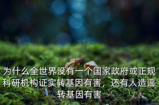 為什么全世界沒有一個國家政府或正規(guī)科研機構(gòu)證實轉(zhuǎn)基因有害，還有人造謠轉(zhuǎn)基因有害