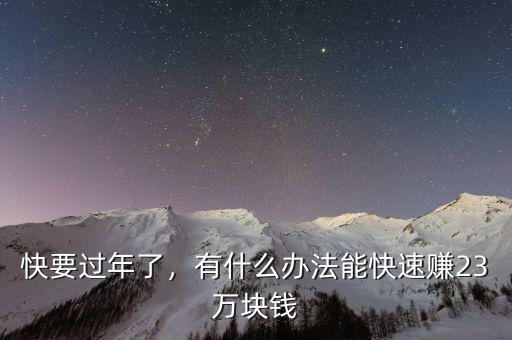 快要過年了，有什么辦法能快速賺23萬塊錢