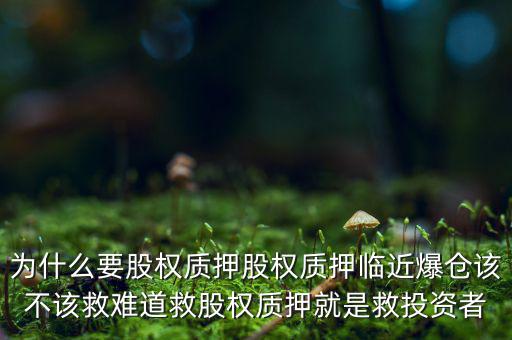 為什么要股權(quán)質(zhì)押股權(quán)質(zhì)押臨近爆倉(cāng)該不該救難道救股權(quán)質(zhì)押就是救投資者