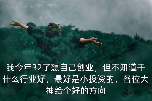 我今年32了想自己創(chuàng)業(yè)，但不知道干什么行業(yè)好，最好是小投資的，各位大神給個(gè)好的方向