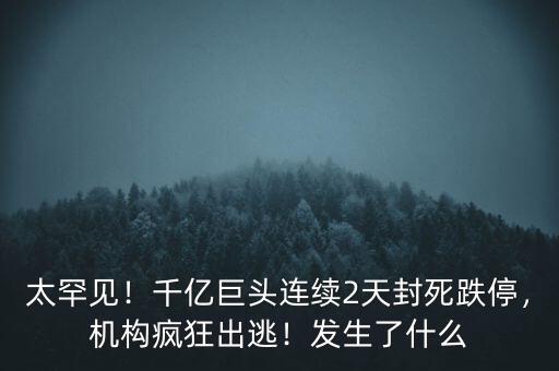 太罕見！千億巨頭連續(xù)2天封死跌停，機(jī)構(gòu)瘋狂出逃！發(fā)生了什么