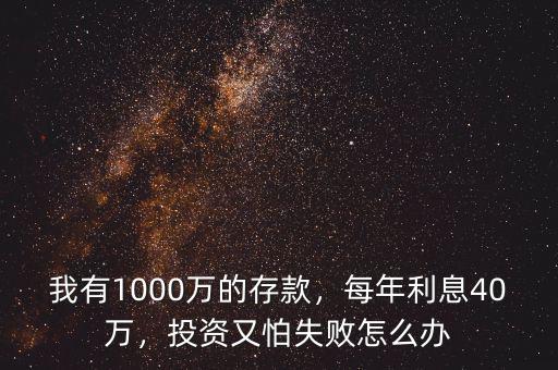 我有1000萬的存款，每年利息40萬，投資又怕失敗怎么辦