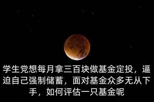 學生黨想每月拿三百塊做基金定投，逼迫自己強制儲蓄，面對基金眾多無從下手，如何評估一只基金呢