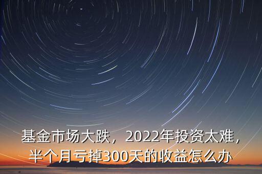 基金市場(chǎng)大跌，2022年投資太難，半個(gè)月虧掉300天的收益怎么辦