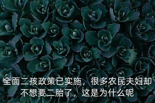 全面二孩政策已實(shí)施，很多農(nóng)民夫婦卻不想要二胎了，這是為什么呢