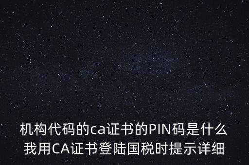 機構(gòu)代碼的ca證書的PIN碼是什么我用CA證書登陸國稅時提示詳細(xì)