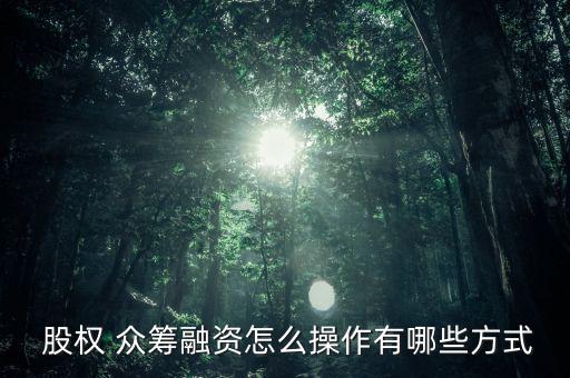  股權 眾籌融資怎么操作有哪些方式