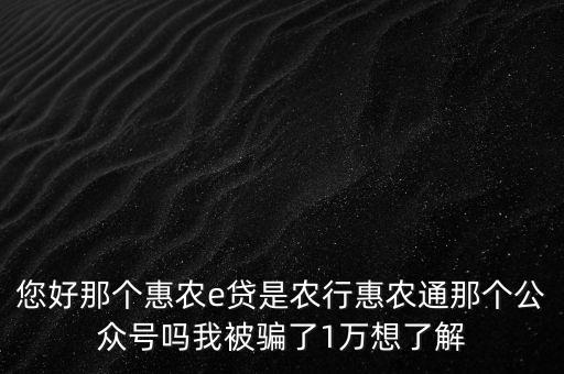 農(nóng)行惠農(nóng)通是什么，您好那個惠農(nóng)e貸是農(nóng)行惠農(nóng)通那個公眾號嗎我被騙了1萬想了解
