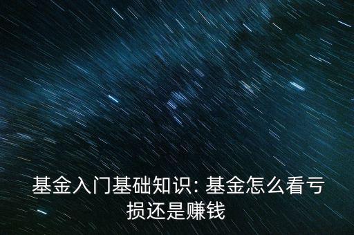  基金入門基礎知識: 基金怎么看虧損還是賺錢