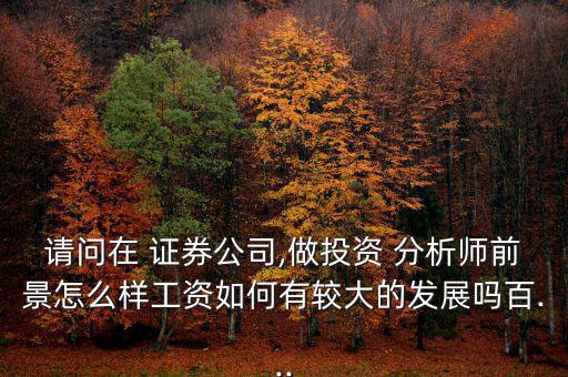 請(qǐng)問在 證券公司,做投資 分析師前景怎么樣工資如何有較大的發(fā)展嗎百...