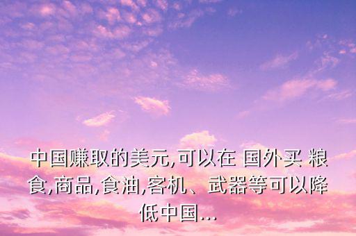 中國(guó)賺取的美元,可以在 國(guó)外買(mǎi) 糧食,商品,食油,客機(jī)、武器等可以降低中國(guó)...