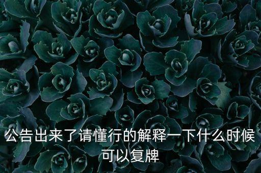 公告出來了請懂行的解釋一下什么時候可以復(fù)牌