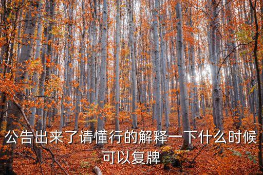 公告出來(lái)了請(qǐng)懂行的解釋一下什么時(shí)候可以復(fù)牌