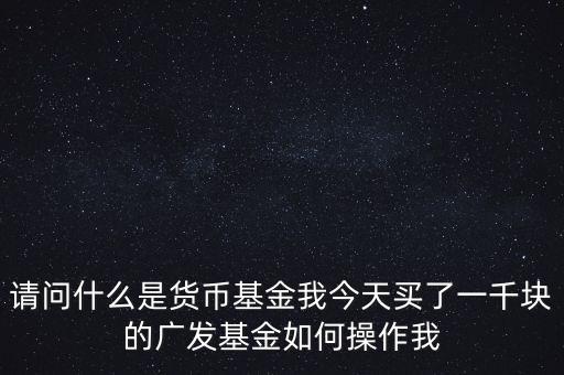 請問什么是貨幣基金我今天買了一千塊的廣發(fā)基金如何操作我