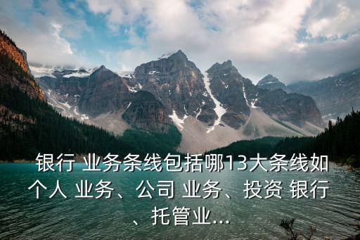  銀行 業(yè)務(wù)條線包括哪13大條線如個(gè)人 業(yè)務(wù)、公司 業(yè)務(wù)、投資 銀行、托管業(yè)...