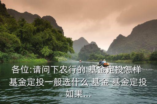 各位:請問下農行的 基金定投怎樣 基金定投一般選什么 基金 基金定投如果...