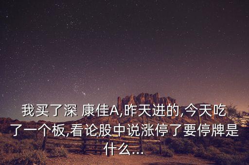 我買了深 康佳A,昨天進(jìn)的,今天吃了一個(gè)板,看論股中說漲停了要停牌是什么...