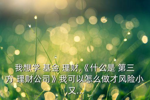 我想學(xué) 基金 理財(cái),《什么是 第三方 理財(cái)公司》我可以怎么做才風(fēng)險(xiǎn)小,又...