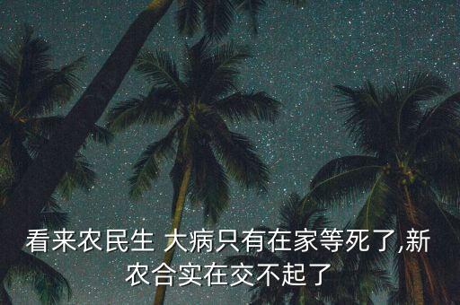 看來農(nóng)民生 大病只有在家等死了,新農(nóng)合實在交不起了