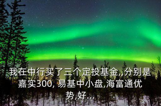 我在中行買了三個定投基金,,分別是嘉實300, 易基中小盤,海富通優(yōu)勢,好...