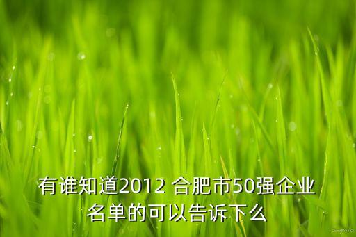 有誰知道2012 合肥市50強企業(yè)名單的可以告訴下么